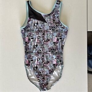 Plum Gymnastics Practicewear Leotard Geometric Pattern Pink/Blue/Purple Adult S
